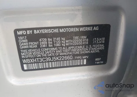 2018 BMW X1 xDrive28I из США, поврежденный, VIN WBXHT3C39J5K22660